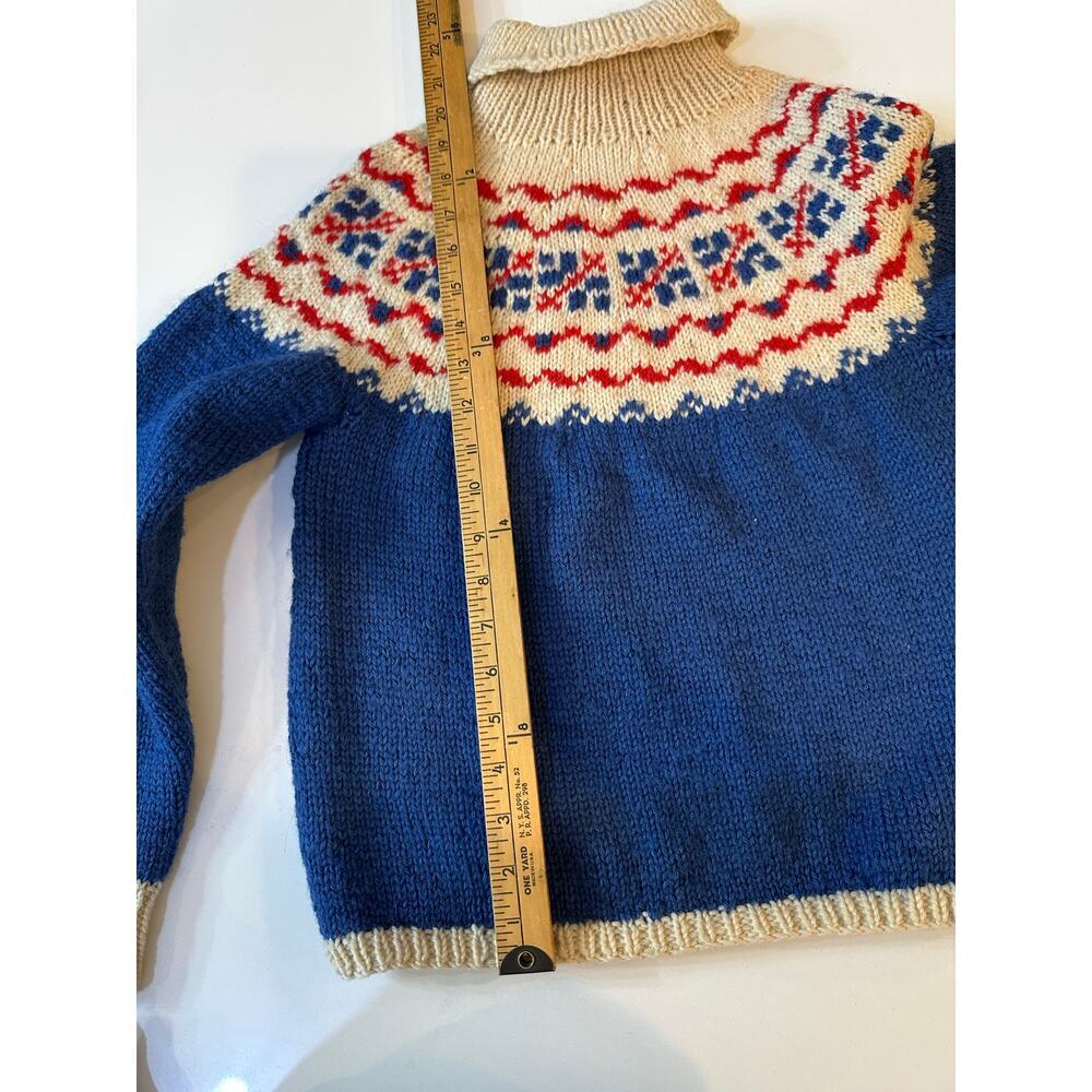Vintage fair isle Nordic hand knit Kid's Blue White red Sweater Size l - Picture 5 of 7